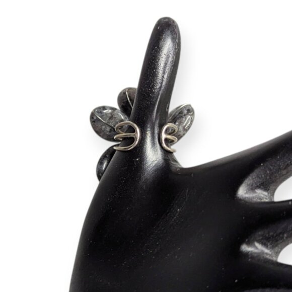 Unique Gray & Black Stone Ring with Open Band to Fit Most Sized Fingers - Picture 3 of 6